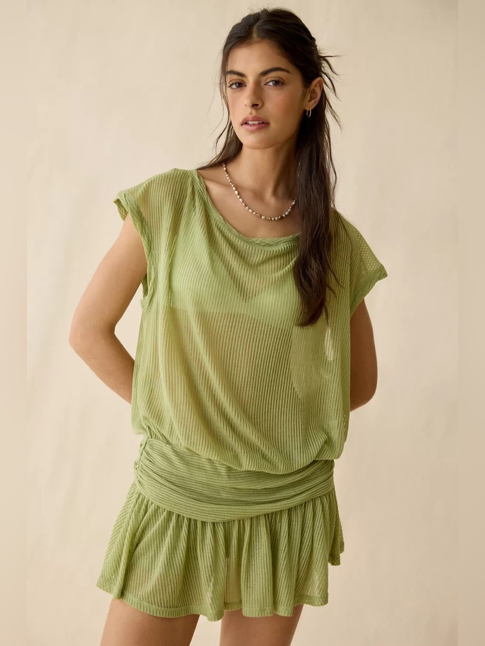UO Out From Under Aruba Sheer Mesh Off-Shoulder Romper